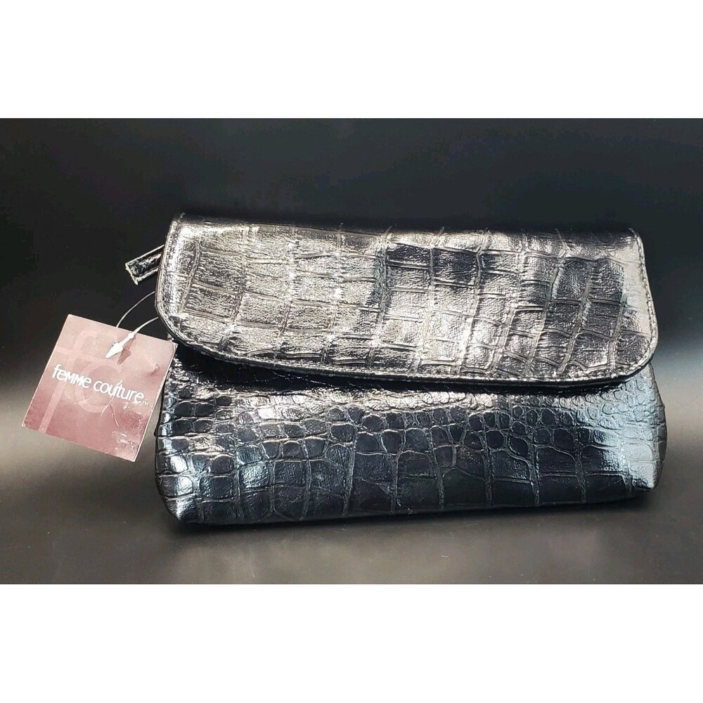 Femme Couture Tm Black Faux Make-Up Bag Dual  Insided  Clear 8 x 11 PN 827943 !!